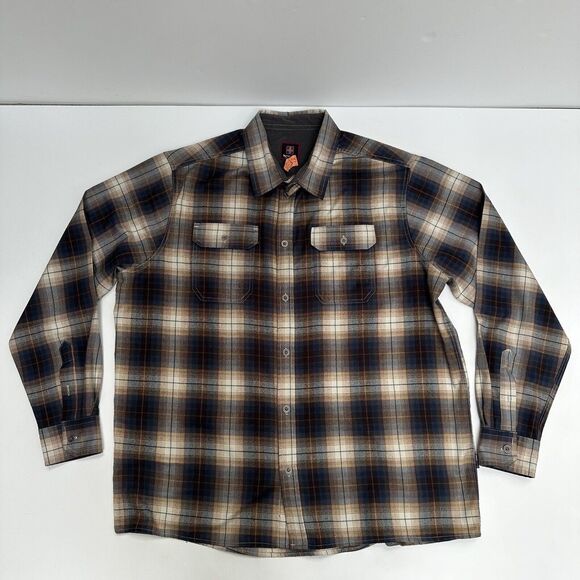 Swiss Tech Button Front Shirt Mens Sz XL Mambo Brown Plaid SM47Y118 - Picture 1 of 12